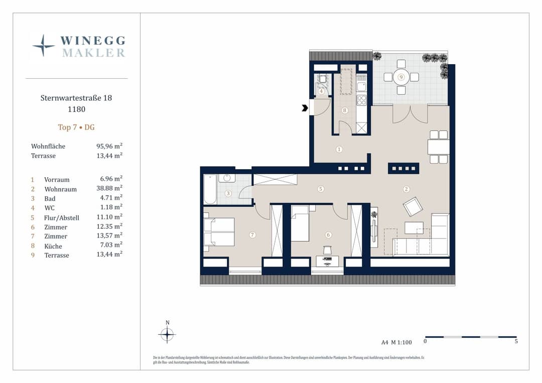 Dachgeschosswohnung mit Terrasse, Sternwartestraße