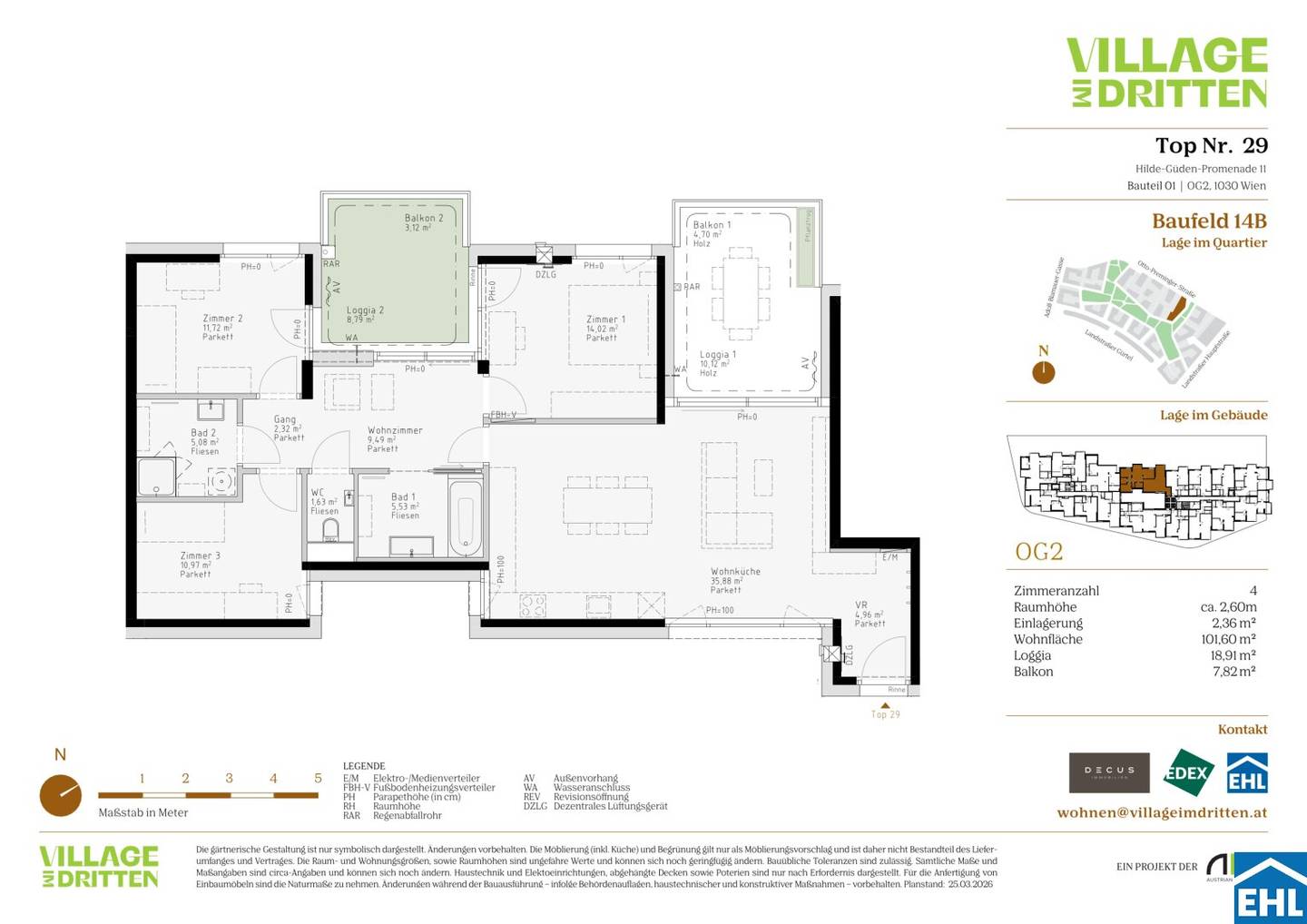 Apartment with first occupancy loggia and open kitchen