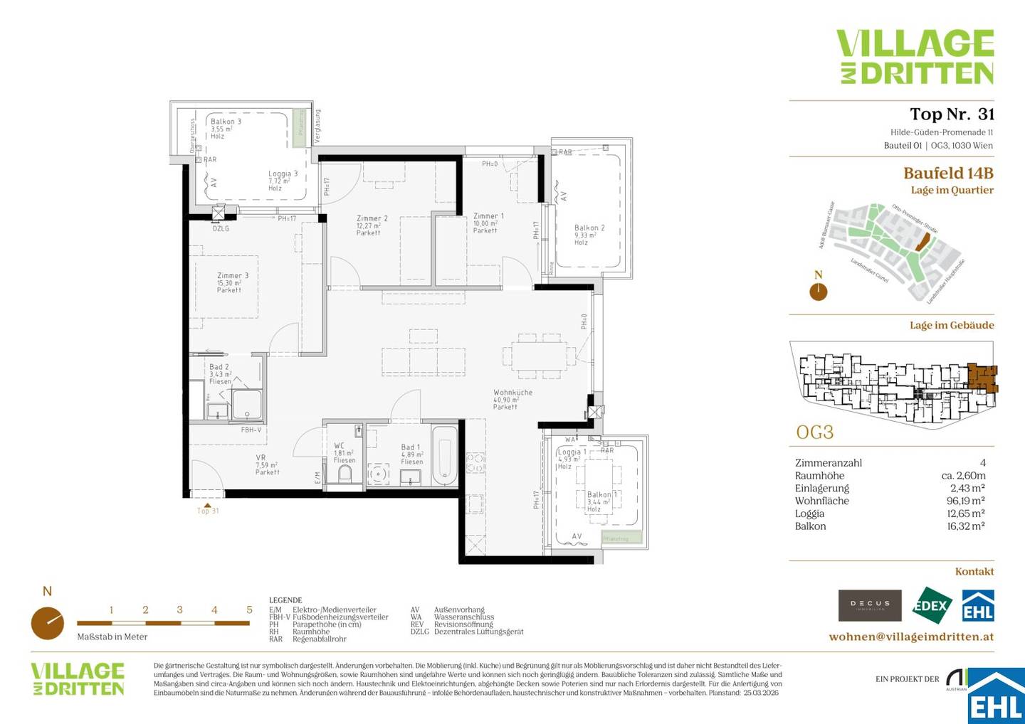 New build apartment with loggia and parquet flooring