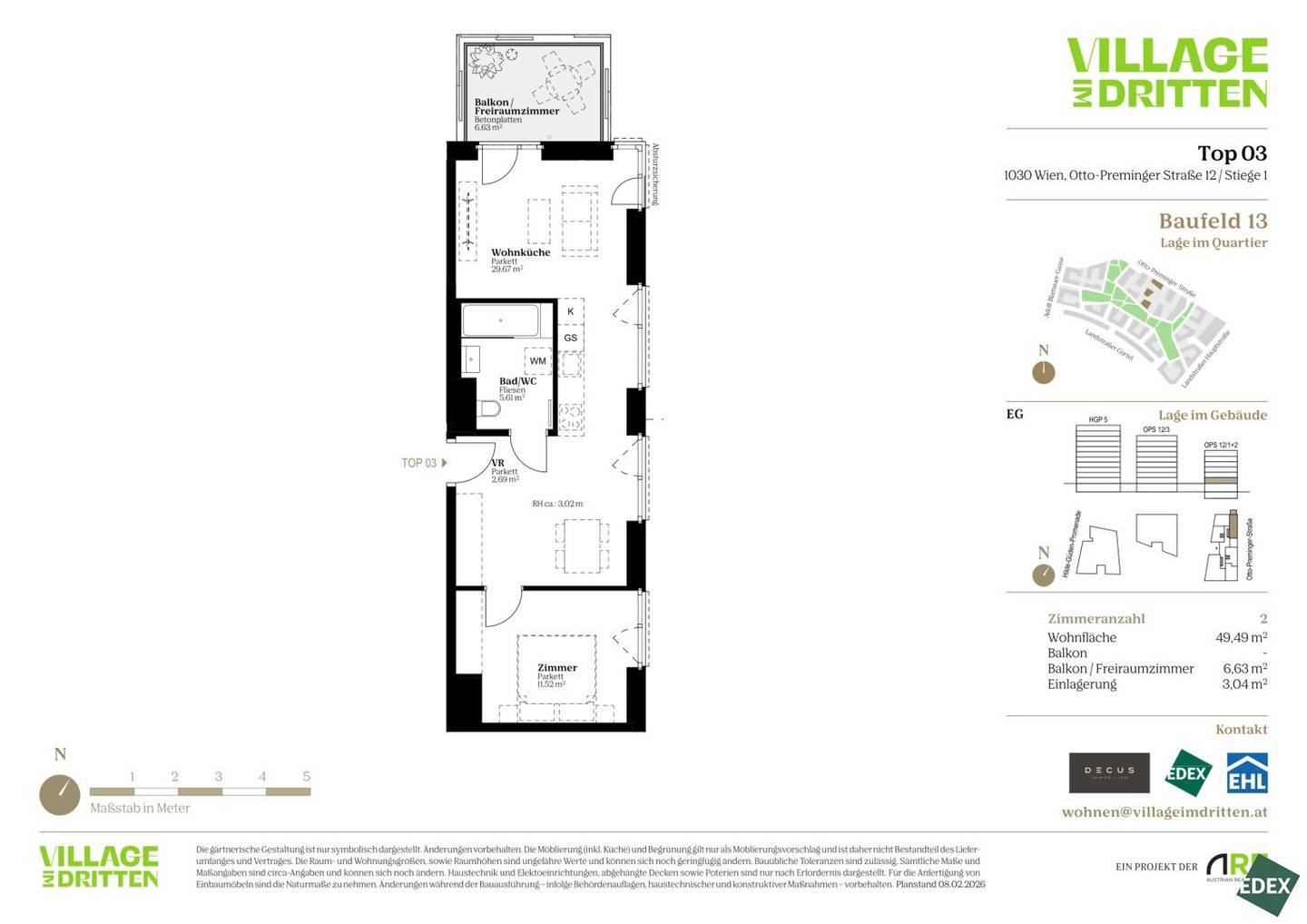 2-Zimmer-Wohnung mit Balkon in Wien-Landstraße, 49,49 m² – Erstbezug