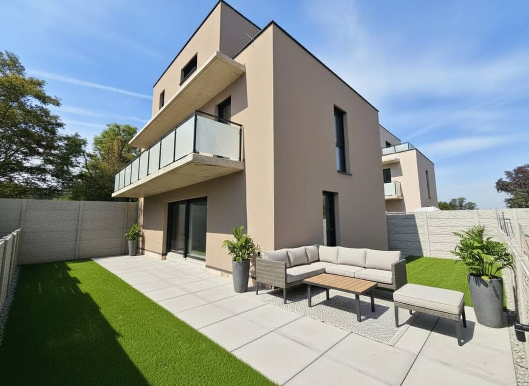 Family house with garden terrace balcony and two parking spaces