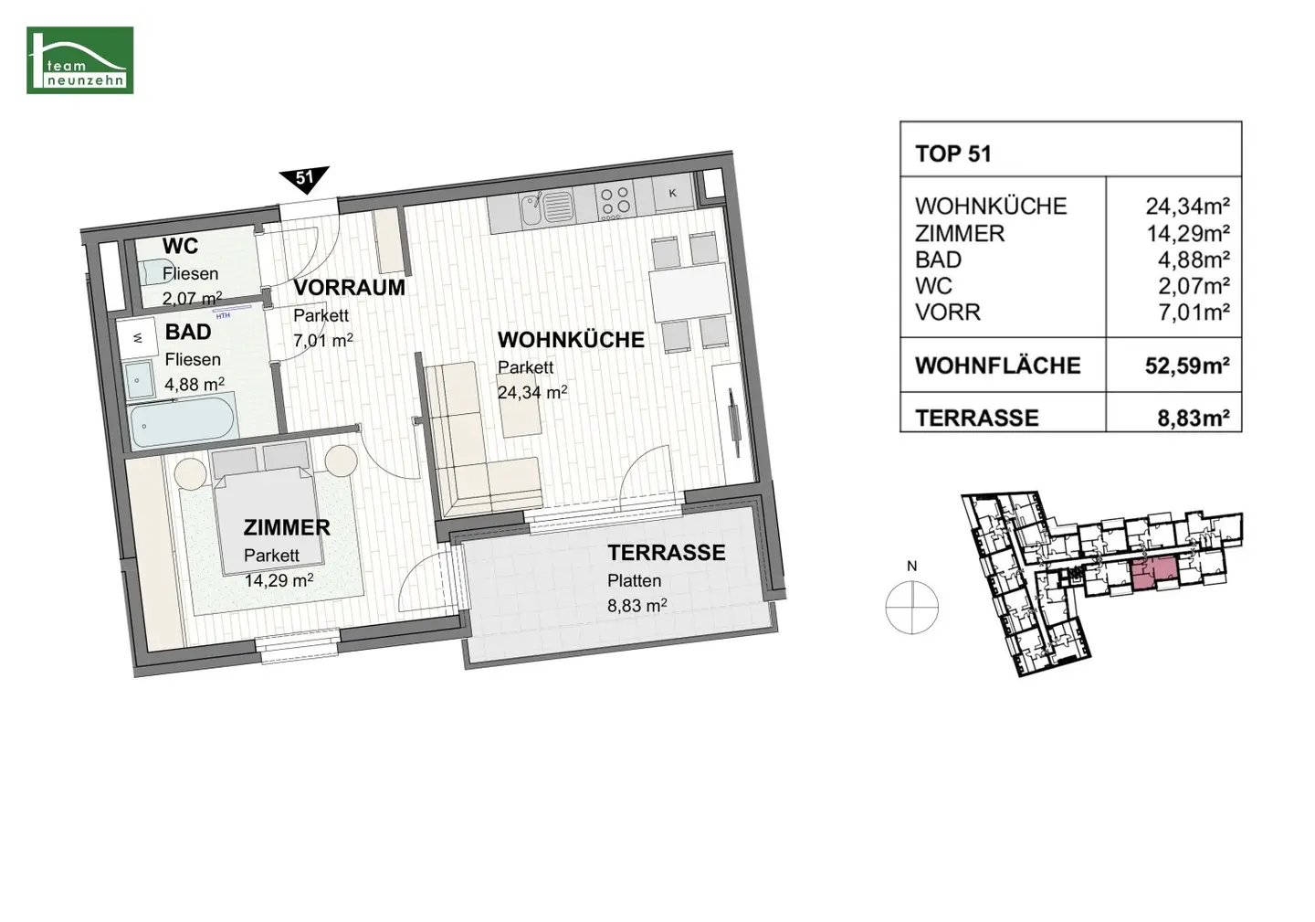 Helle 2-Zimmer-Wohnung in Bestlage St. Pölten mit Terrasse und Balkon