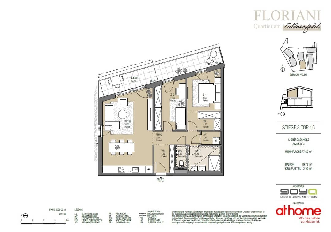 FLORIANI Judenau: 3-Rm Apt 78m²