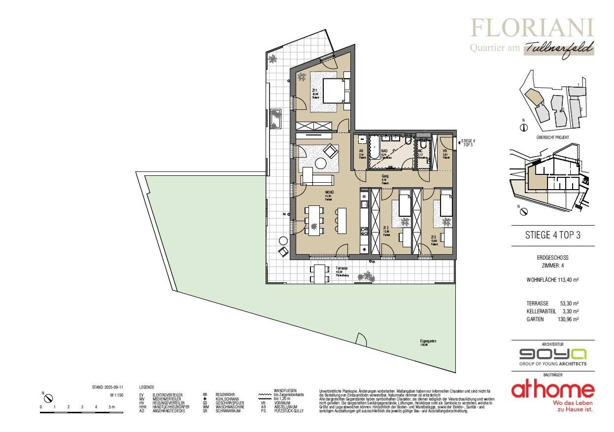 Wohnung im Erdgeschoss mit Terrasse und Garten