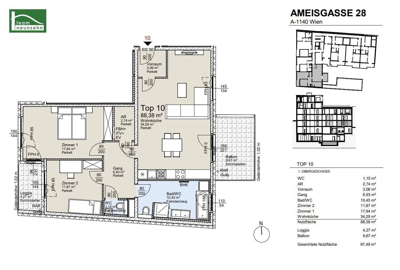 High-quality first-occupancy apartment with large courtyard balcony and kitchen near Schönbrunn