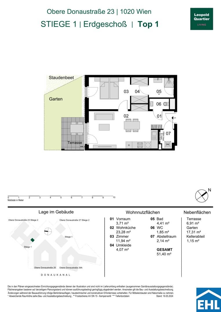 Apartment new build wood hybrid construction with terrace and garden near Donaukanal Augarten
