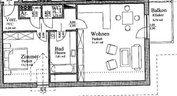 Wohnung ruhig und hell mit Balkon und Parkplatz