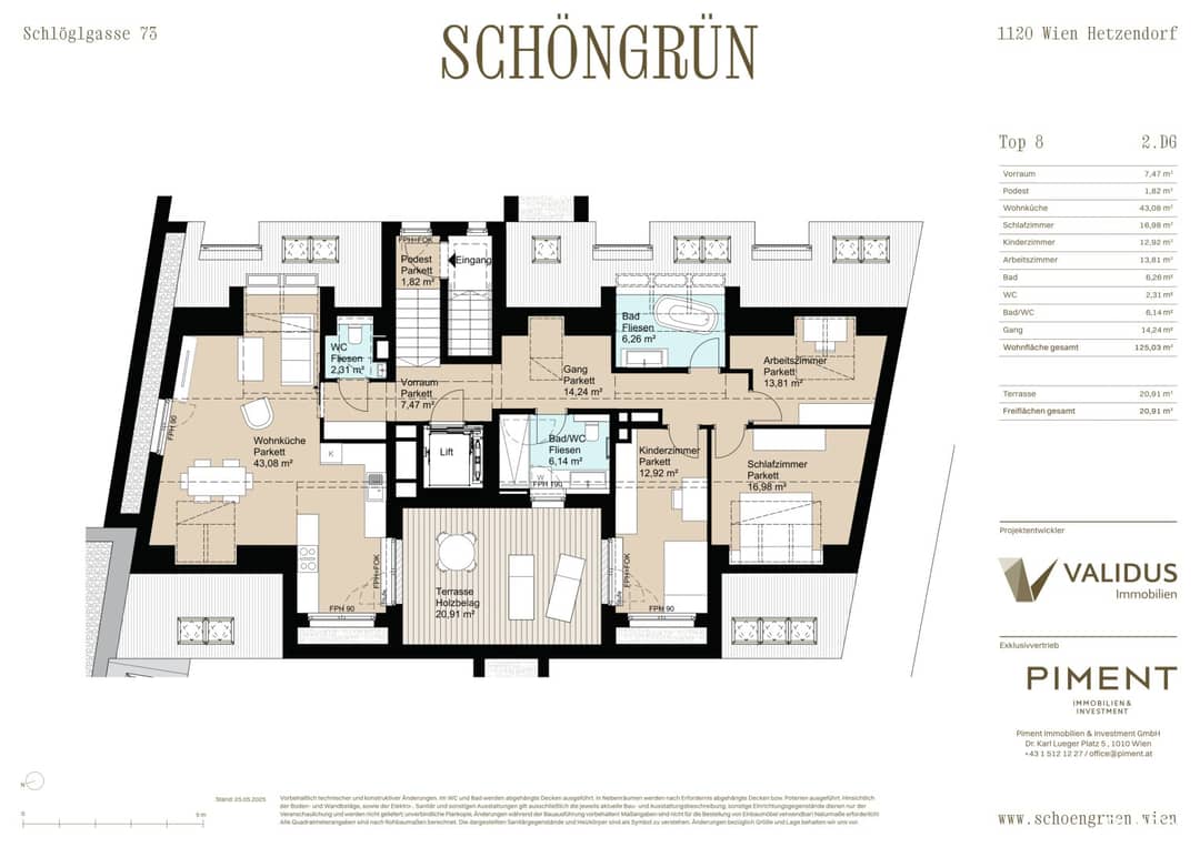 Dachgeschoss-Wohnung in Wien Schönbrunn – 125 m², Balkon, 4 Zi