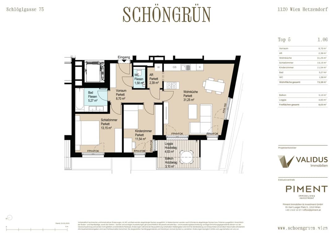 3-Zimmer-Wohnung mit Balkon, 73 m² in Schönbrunn, Schlöglgasse 73