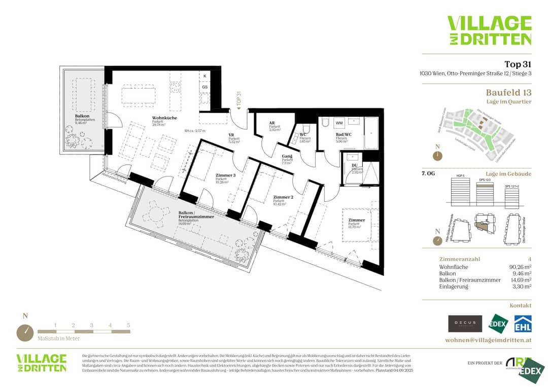 Wohnen auf der Sonnenseite: 4-Zimmer-Vorsorgewohnung mit großzügigen Freiflächen | URBAN DAHEIM | BAUFELD 13 | ANLEGER