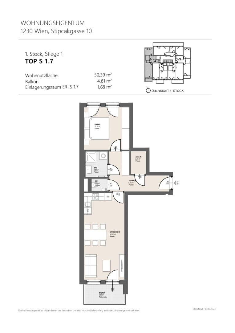 Perfect 2-room apartment with south-facing balcony in first occupancy