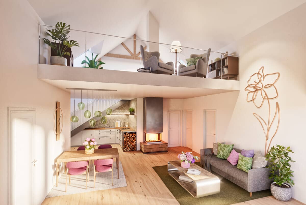 Top floor apartment new construction with generous balconies