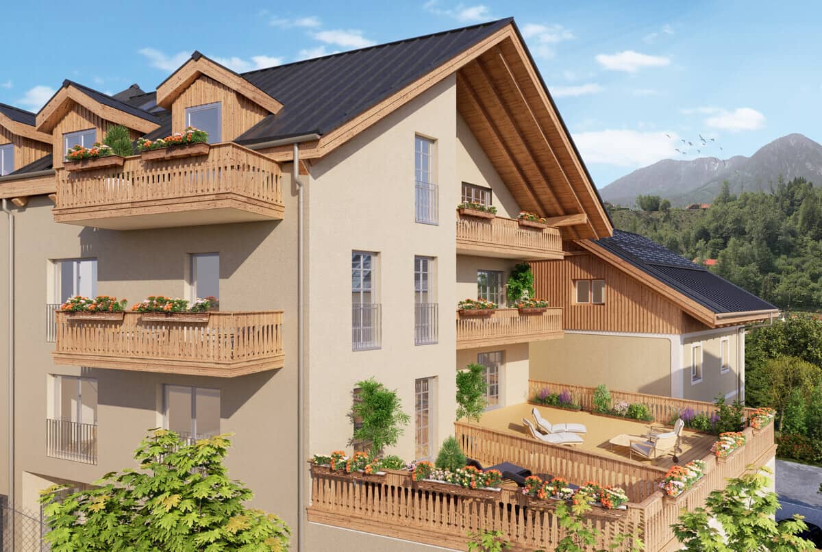 Top floor apartment new construction with generous balconies