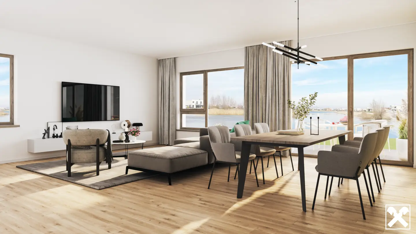 Bright apartment with terrace by the lake