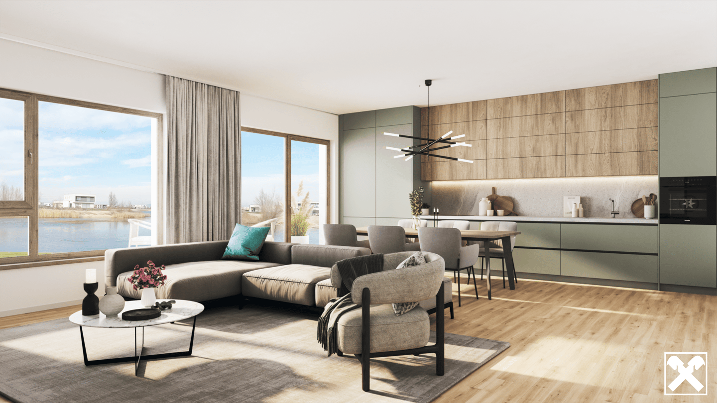 Ground floor apartment with private garden by the lake