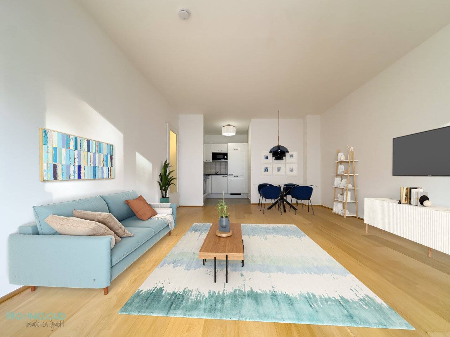Apartment west facing balcony with open kitchen