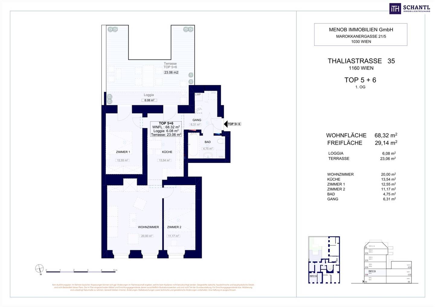 Wohnung nahe Brunnenmarkt mit Terrasse und Lift