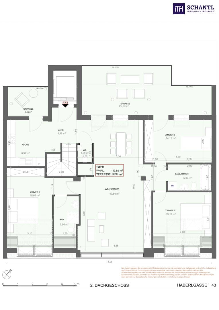 Dachgeschosswohnung mit zwei Terrassen und Lift