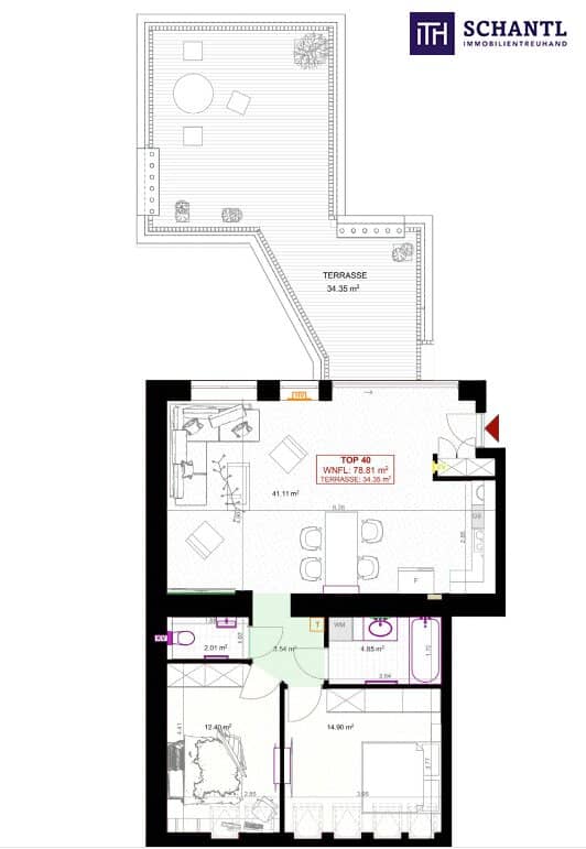 Dachgeschosswohnung Terrasse 34 m² Klimaanlage