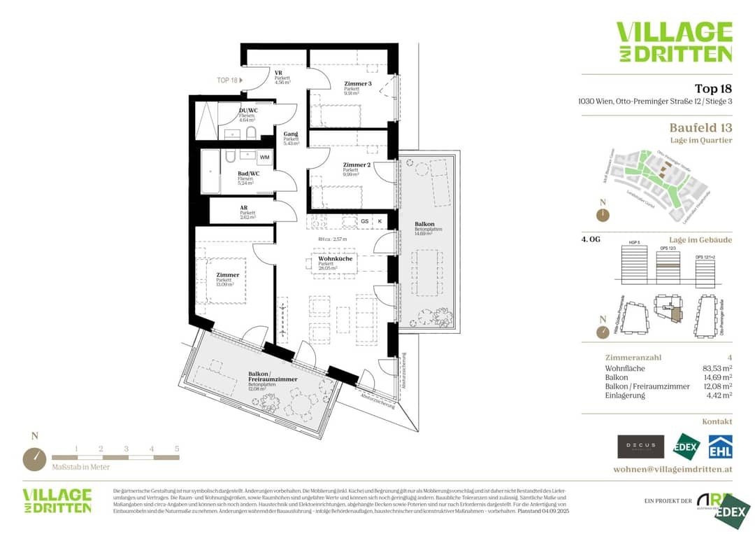 Exklusive 4-Zimmer-Vorsorgewohnung mit doppeltem Balkonkomfort | URBAN DAHEIM | BAUFELD 13 | ANLEGER