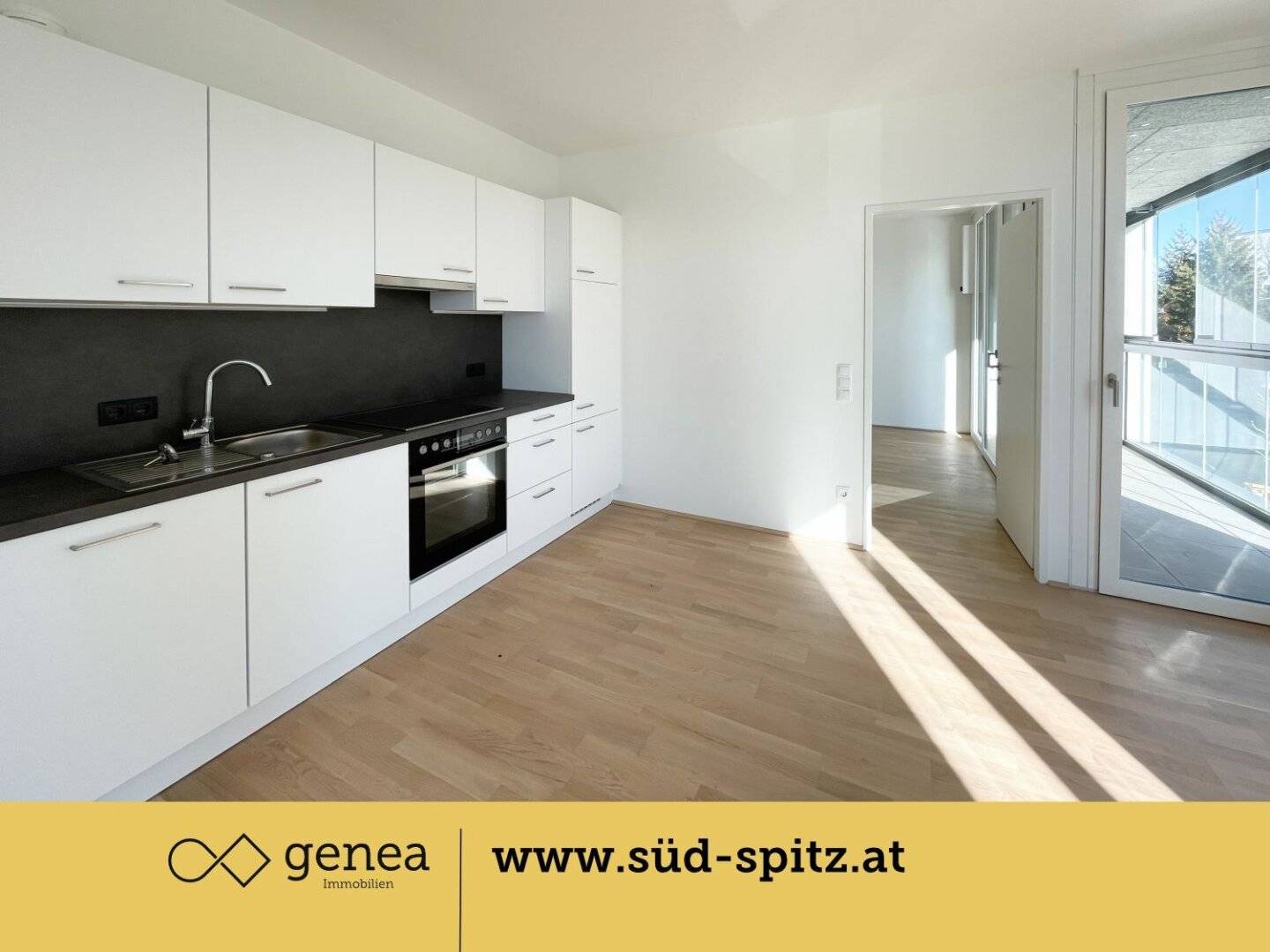 New build apartment with loggia and green views in a central location