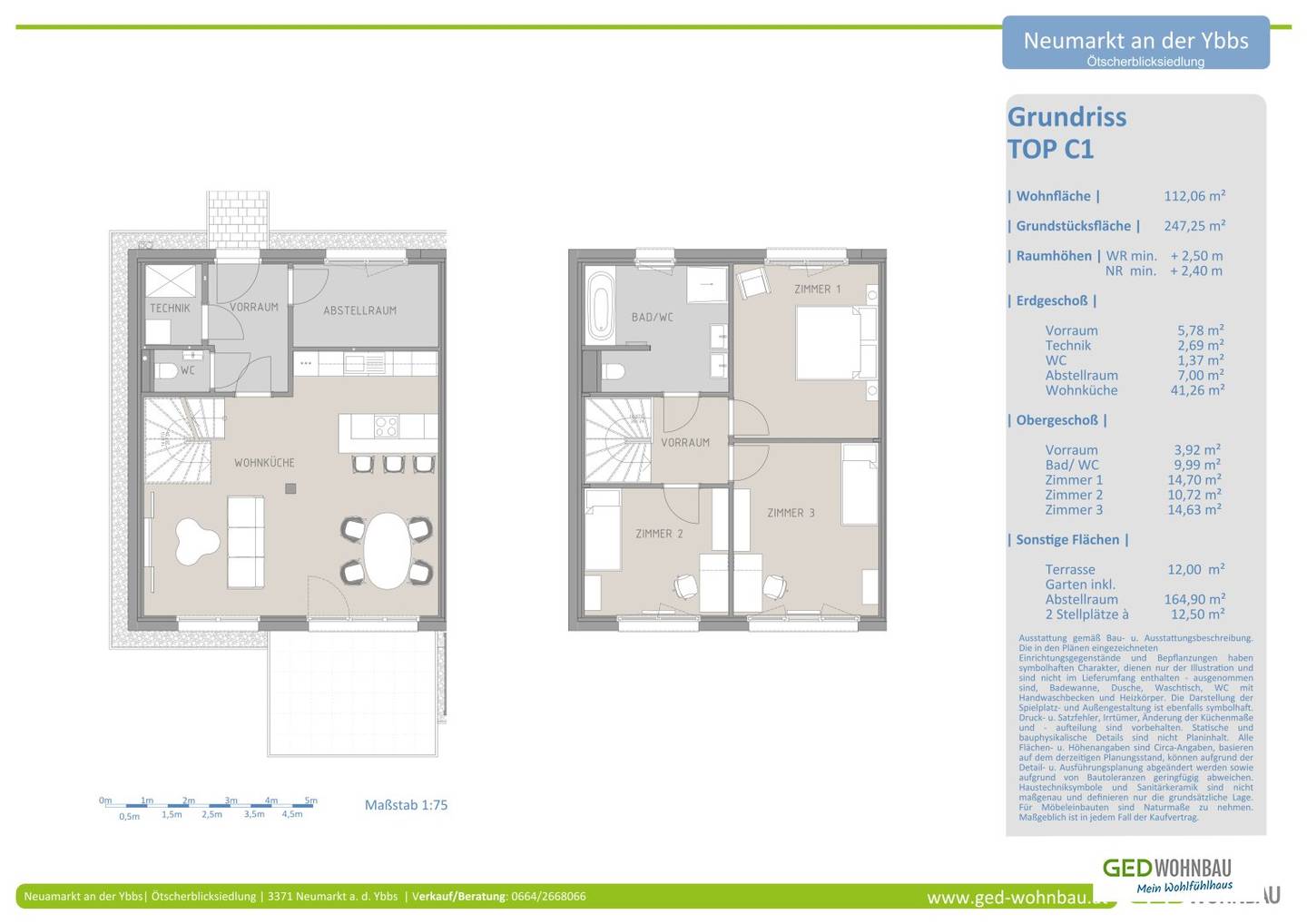 RESERVIERT! - Doppelhaushälfte C1 in Neumarkt an der Ybbs mit 112,06 m² WNFL und 164,90 m² Garten