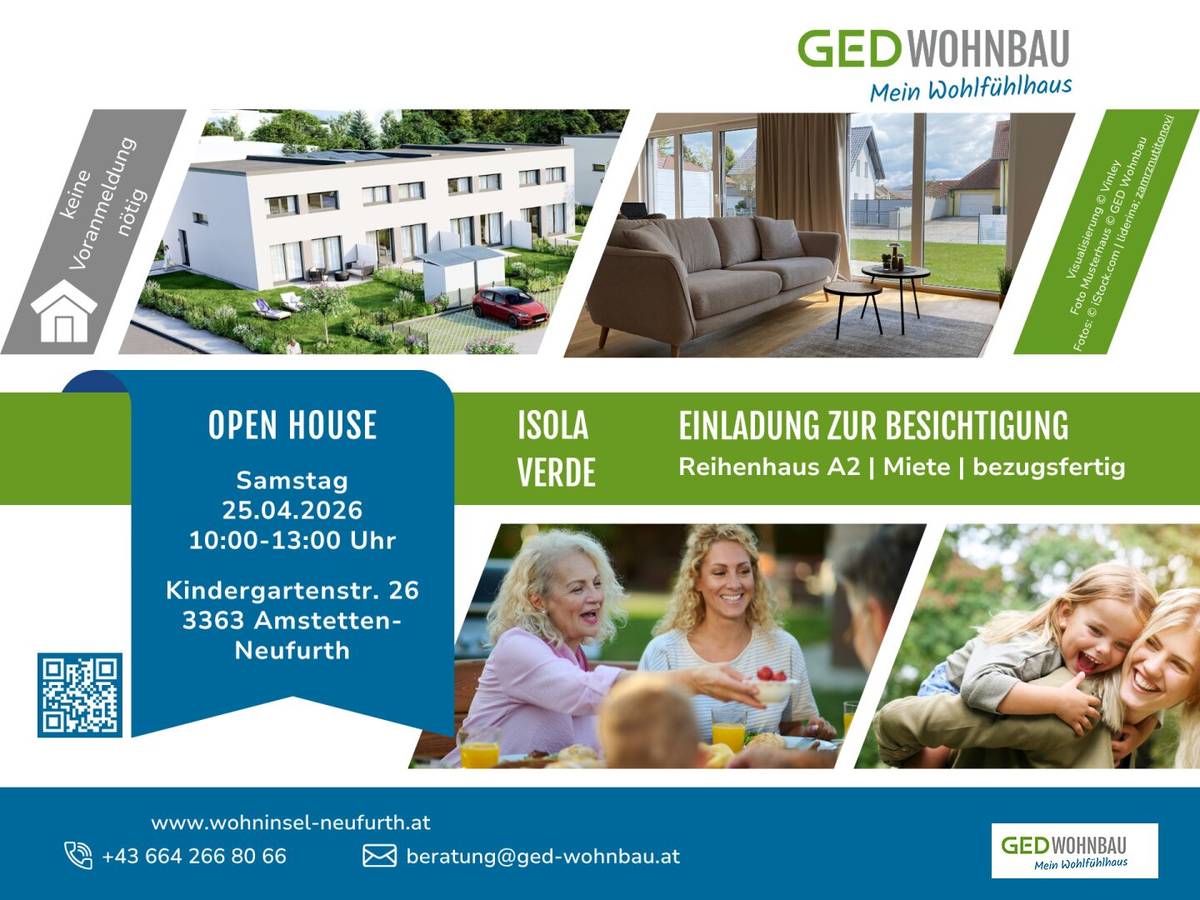 Einladung zum Open House: Sa, 25.04.2026 / 10:00-13:00 Uhr - GED Wohlfühlhaus A2 (Miete) / Neufurth