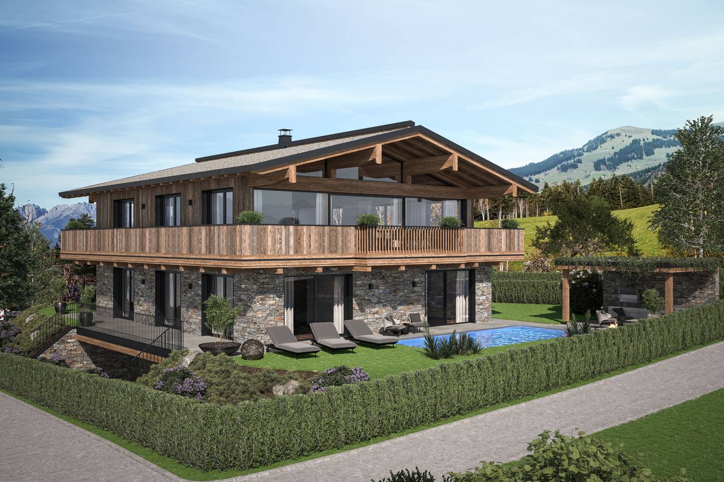 Luxus-Chalet in Aurach bei Kitzbühel: 6 Z, 4 Bäder, 491 m² Wohnfläche