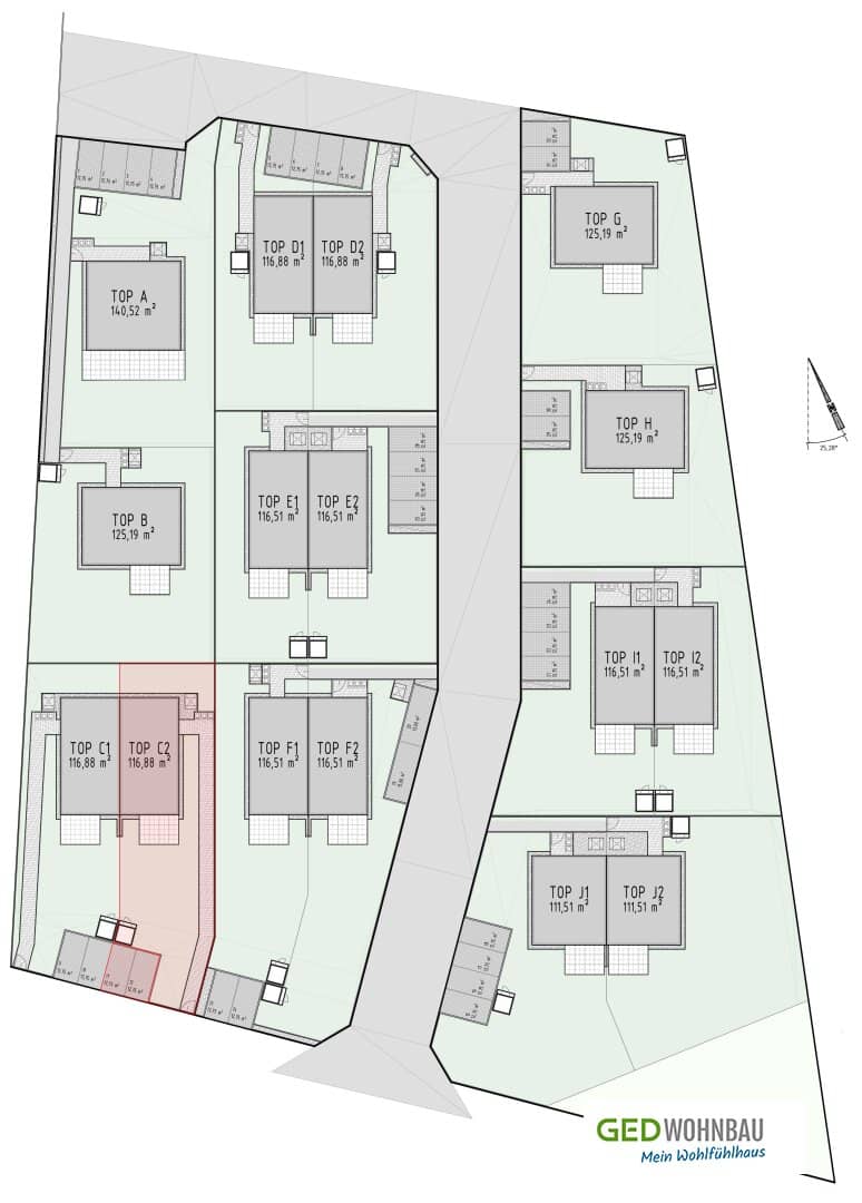New build semi-detached house with garden and terrace in solid wood construction