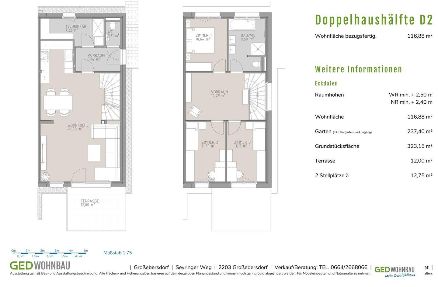 Doppelhaushälfte mit rd. 117 m² WNFL in Großebersdorf - Neubau, Erstbezug, Provisionsfrei direkt vom Bauträger!