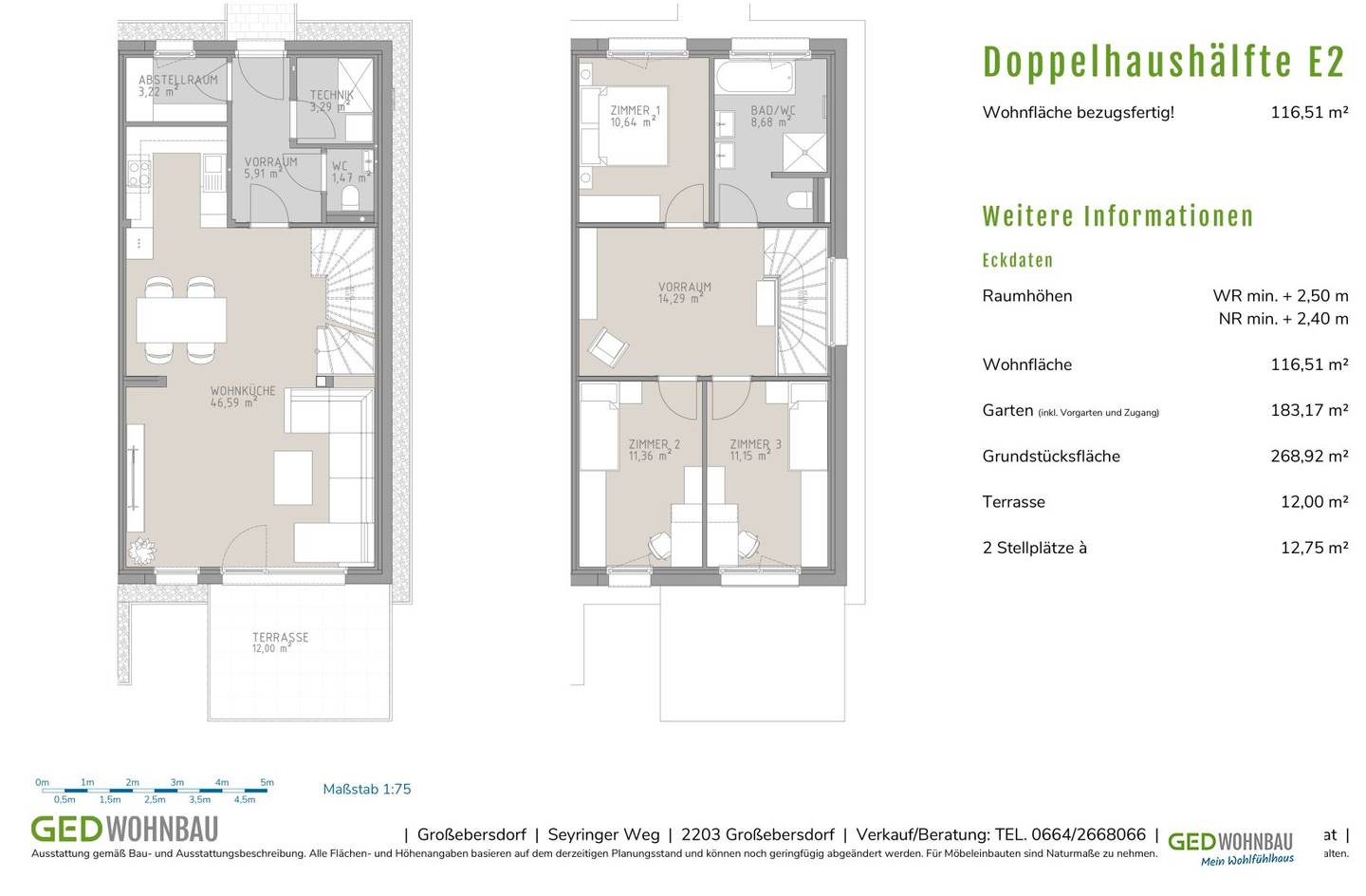 New construction first occupancy: semi-detached house in Großebersdorf with about 117 m² living space and garden commission free
