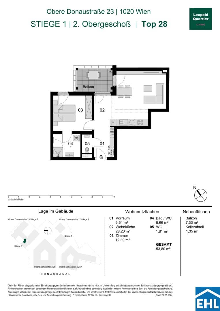 First occupancy apartment with balcony in new build