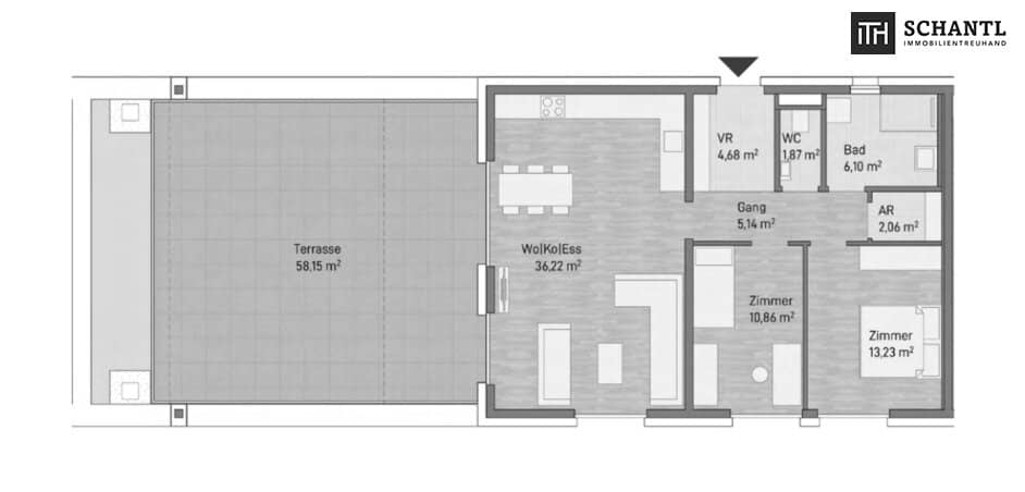 New-build apartment with 58 m² terrace and southwest orientation in Jakomini