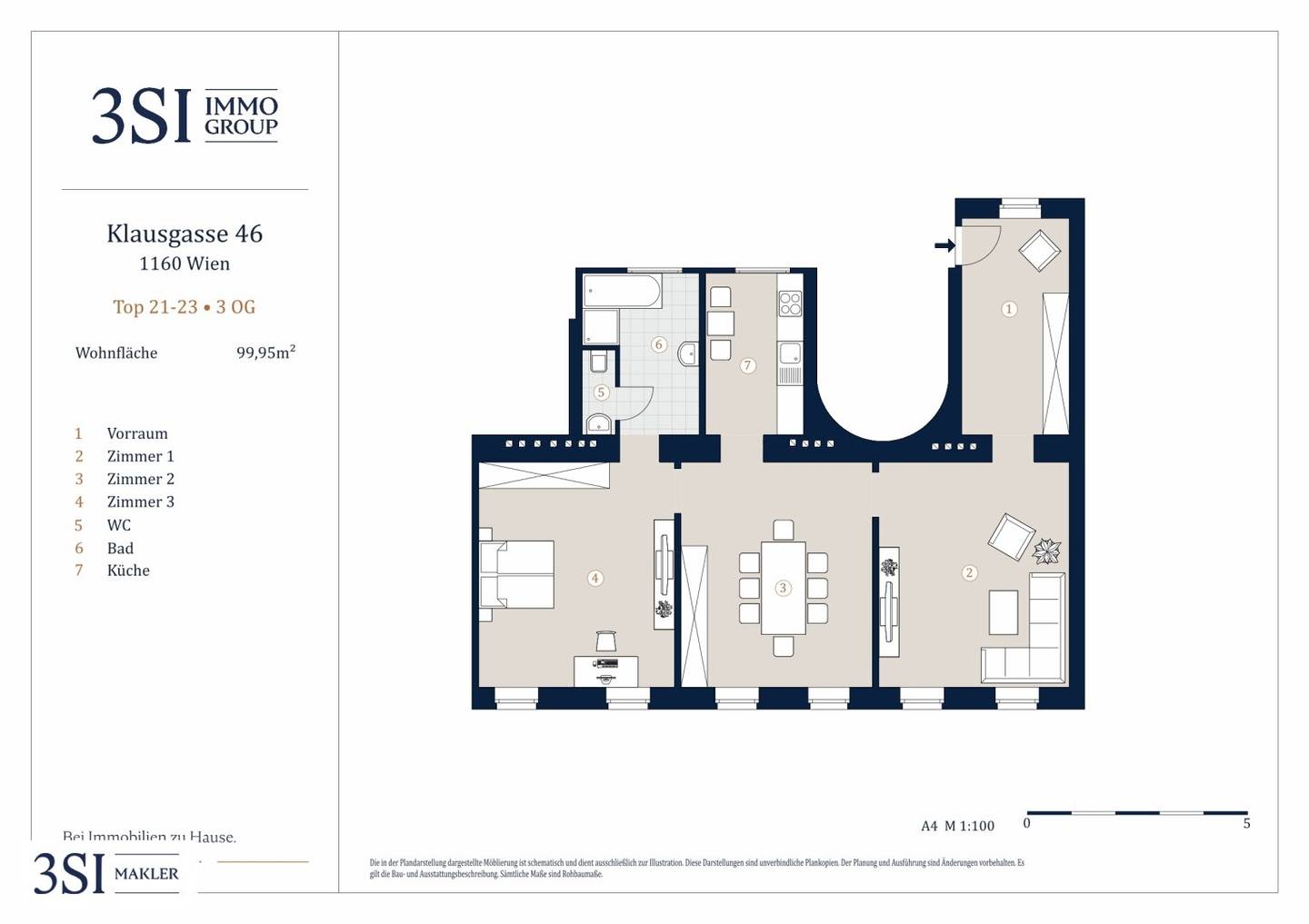 3 Zimmer Altbau Wohnung ruhig nahe Brunnenmarkt